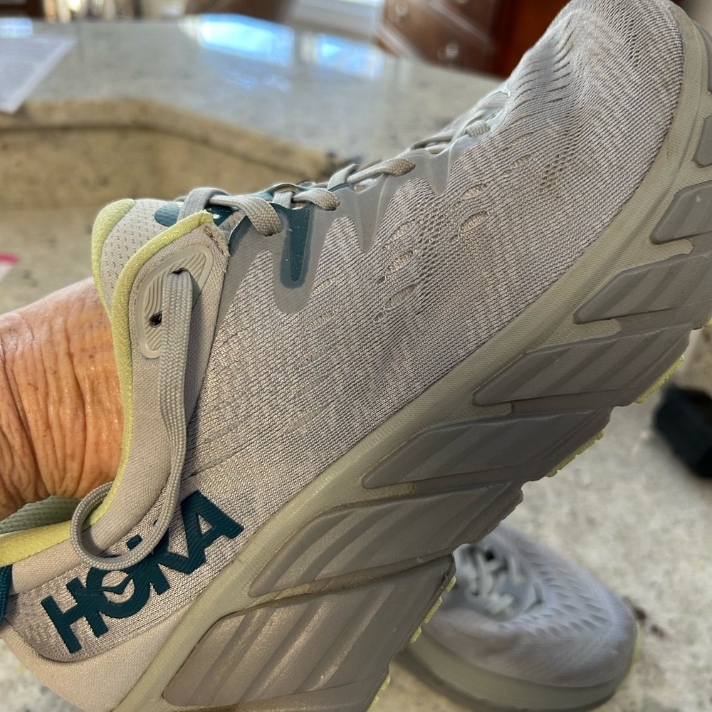 Hoka Gaviota4 Gray and Teal Men’s Running Shoe with Lime Accents